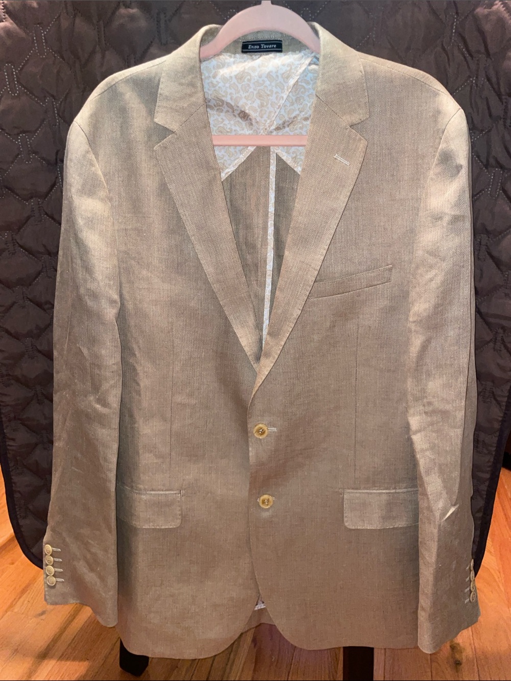 Enzo Tovare Italy Light Taupe 100% Linen Mens sport coat blazer size 44L